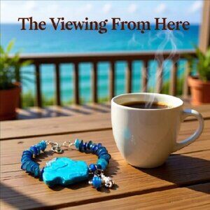 Turquoise & Blue! Sea Sediment Jasper + Genuine Shells + Sea Turtle Bracelet